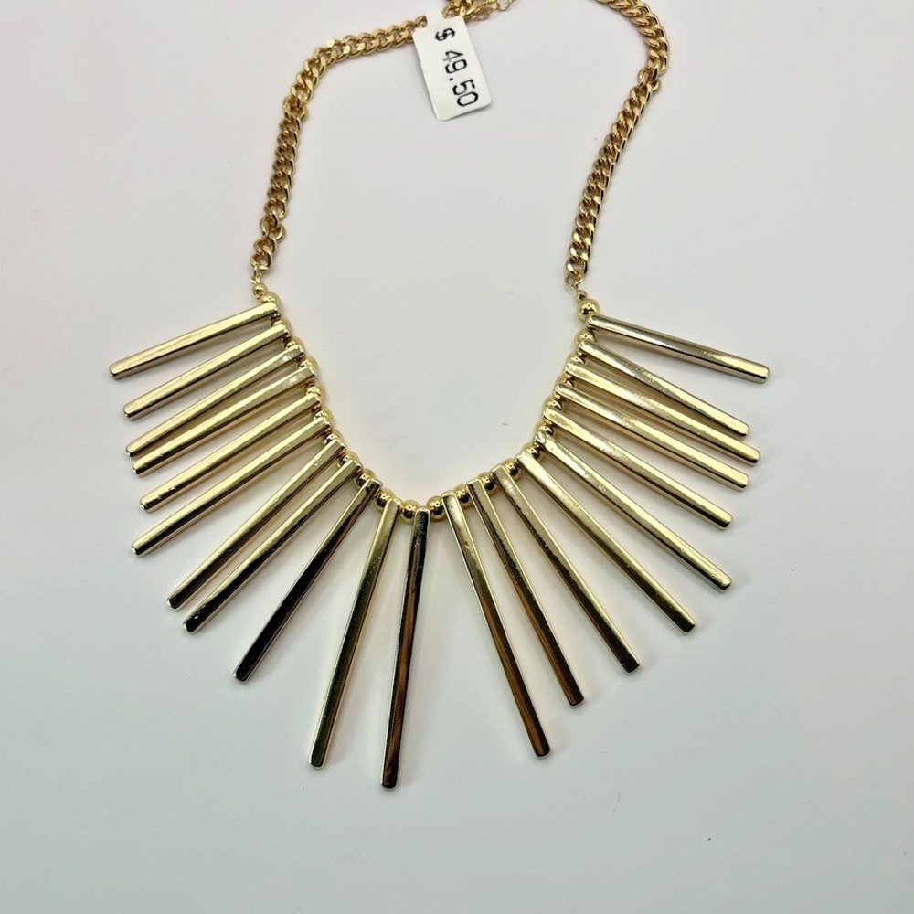 New Gold Bar Fringe Necklace Modern Statement Collar Macy's NWT $49.50‎ Dramatic